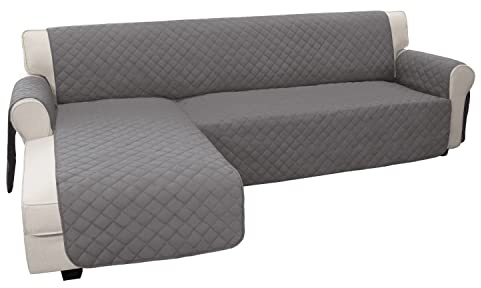 Easy-Going Sofa-Schonbezug in L-Form, Sofabezug für Chaiselongue, wendbar, Möbelschutz für Haustiere, Kinder, Hunde, Katzen (groß, grau/grau) | Weicher Sofa-Schonbezug für Hunde, passend für links/rechts Chaiselongue-Schutz, wasserabweisende Matte für Wohnzimmer
