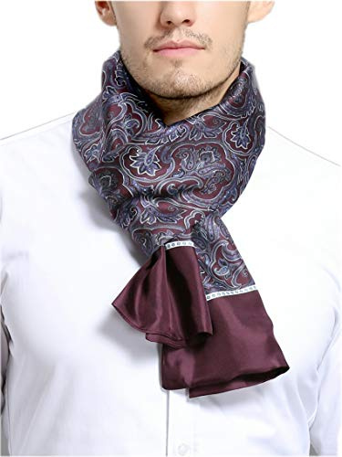 Prettystern 2-lagiger Herren Seidenschal – klassisch & elegant - HerrenSchal aus 100% Seide für Business Abendmode Weinrot Violett Paisley M10