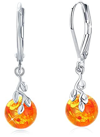 Bernstein Ohrringe 925 Sterling Silber Blatt Bernstein Ohrstecker Creolen Schmuck Geschenke für Frauen Mädchen…