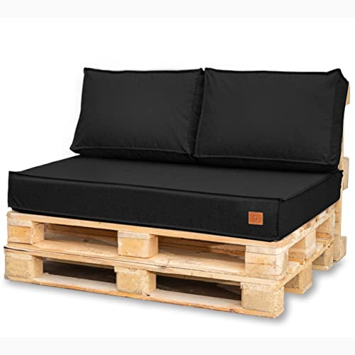 Bielik Pallet Cushion Set – 3-Piece Water-Repellent Euro Pallet Seat Cushions for Pallet Furniture & Sofa | 120x80cm Seat + 2x 60x40cm Backrest, Outdoor Pallet Sofa Cushions, Black.