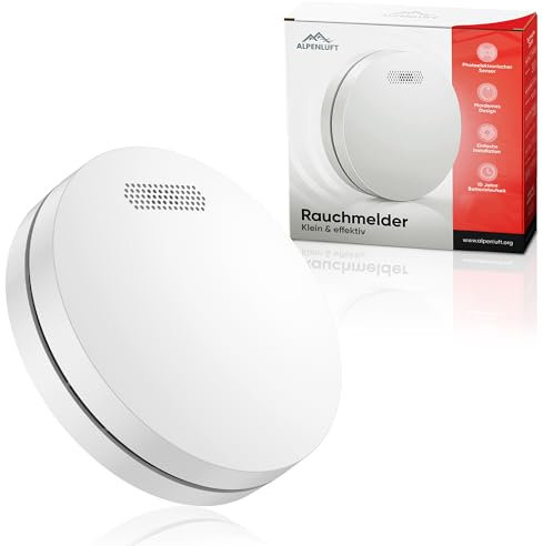 ALPENLUFT Smoke Alarm 10 Year Battery, Fire Alarm Flat, Smoke Alarms for Home, Fire Detector, Smoke Detector with No Drilling, No Flashing LED - Fire Protection, Fire Alarm System (Set of 1)