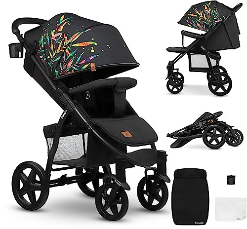 Lionelo Annet Plus Buggy 0–4 år upp till 22 kg – Hopfällbar Barnvagn | Punkteringsfria EVA-hjul med Fjädring, Fullt Liggläge, XXL-sufflett, 5-punktsbälte, Myggnät, Fotskydd, Mugghållare, Stor Korg