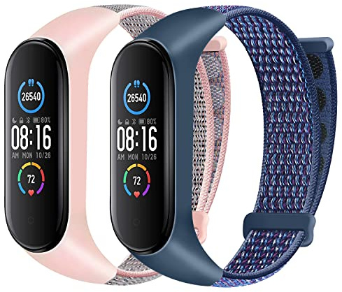 Huamanlou Nylon Armband Kompatibel mit Xiaomi Mi Band 6/Mi Band 5/Mi Band 4/Mi Band 3/Amazfit Band 5 Armband, Weiches Sport Uhrenarmband Verstellbarer Ersatzarmband für Herren Damen