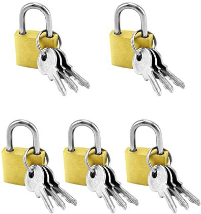 QWORK® 5 Pezzi Mini lucchetto con chiave, lucchetto piccolo in ottone, per valigie, armadietti, bagagli, borse da viaggio, zaino, 20 mm