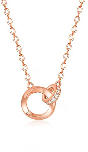 Beutirer Rosegold Halskette Damen mit 5A Zirkonia, Doppelter Kreis Anhänger Kette Frauen, 18K Vergoldet Schwester Freundschafts Mutter Tochter Halskette, Geburtstag Muttertag Valentinstag Geschenke