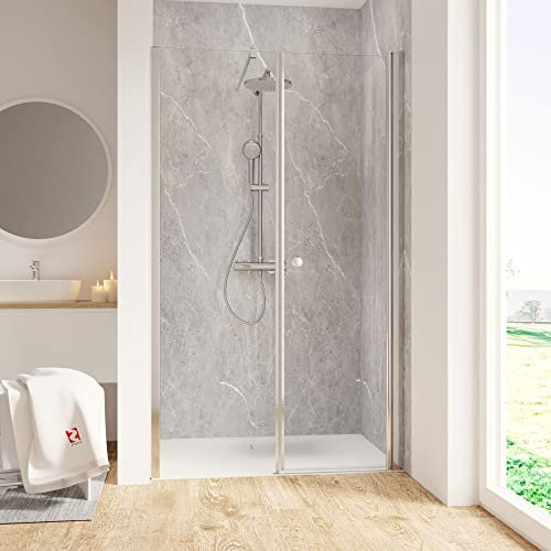 Schulte porte de douche pivotante 140 x 200 cm contre paroi fixe, aspect chromé, largeur réglable 135.5-140.0 cm, verre de sécurité 6 mm transparent ouverture vers la droite