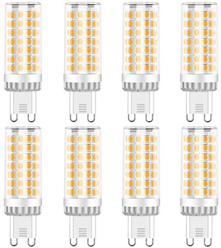 LED-Leuchtmittel G9 9 W entspricht 50 W-80 W Halogenlampe, 750 lm, Warmweiß 3000 K, 220-240 V, nicht dimmbar, kein Flimmern, energiesparend, für Kronleuchter, Deckenleuchten und Wandleuchten, 8 Stück