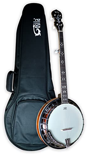 Gosila 5 String Full Size Banjo Solid Back with beginner Kit Remo Head Coated Top European Maple Body Material Sapele Back Material Type Okoume Neck Material Type