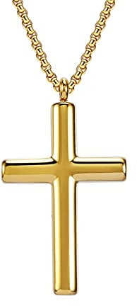 KnSam Men's Stainless Steel Polished Cross Pendant Pea Chain, Silver/Black/Gold Jewellery Necklace 60 cm, stainless steel, No zirconia
