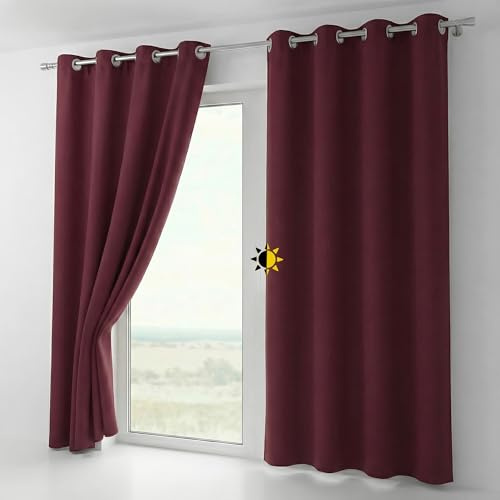 BEAUTEX Verdunkelungsgardine mit Ösen, Blackout Ösenschal Blickdicht abdunkelnd, Größe und Farbe wählbar (Breite: 140 cm, Höhe: 175 cm, Bordeaux) | Blackout, lichtmindernd, wärmeisolierend, schalldämmend, pflegeleicht, waschbar, viele Farben und Größen wählbar