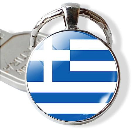 Portachiavi A Un Lato Con Bandiera Della Grecia - Ciondolo Bandiera Colori Bandiera Portachiavi Souvenir Novità, Portachiavi Mondiale Nazionale Gioielli Per Uomo Donna Coppia Regalo, Come Mostrato