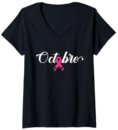 Tee Shirt Octobre Rose 2024 Ruban Cancer Du Sein Femme T-Shirt avec Col en V