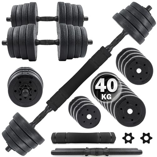 C.P. Sports 2in1 Kurzhantel & Langhantel Set 30kg / 40kg | Hantelscheiben – Gewichte – Hantelstangen | verstellbare Hanteln/Hantelset für Krafttraining, Fitness, Home Gym (schwarz)