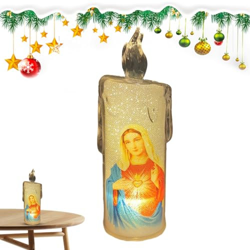 tongfeng Candela di preghiera devozionale tremolante senza fiamma, candela LED di Gesù, candele finte senza fiamma, per la decorazione della casa, regali di Natale e Pasqua per i membri della chiesa