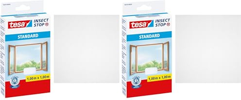 tesa Insect Stop STANDARD Fliegengitter für Fenster - Insektenschutz zuschneidbar - Mückenschutz ohne Bohren - 1 x Fliegen Netz weiß - 100 cm x 100 cm (Packung mit 2)