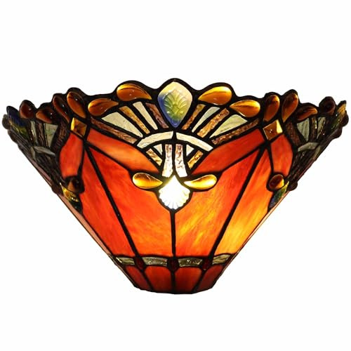 Bieye L10934 13-inch Baroque Tiffany Style Stained Glass Wall Lamps Sconces, Red