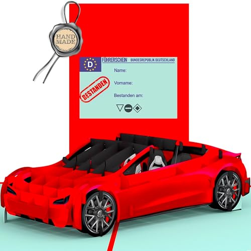 Liebessa - 3D Pop-Up Karte Autoführerschein, Führerschein Bestanden Gratulation Karte, Geschenkidee für Fahranfänger, originelle Glückwunschkarte zum Führerschein, besonderes Geschenk für neue Fahrer
