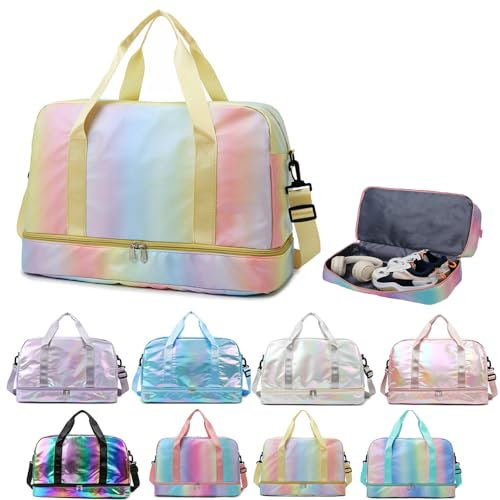 Sporttasche Damen Gross, Schwimmtasche mit Nassfach, Sporttasche Damen Fitnessstudio, Gym Tasche, Reisetasche (Gradient Yellow)