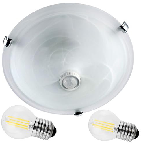 Maclean MCE22 Deckenleuchte mit Bewegungsmelder und Dämmerungssensor, 360° Sensor, PIR-Sensor, Deckenlampe, Plafond, 30cm Durchmesser, Infrarot Led weiß (Deckenleuchte + 2x 4W Leuchtmittel)