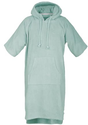 TOM TAILOR Surf poncho för kvinnor och män, L-XL, 100% bomull/frotté, badponcho med huva, magväska och logotypbroderi, turkos (Fresh Sage)