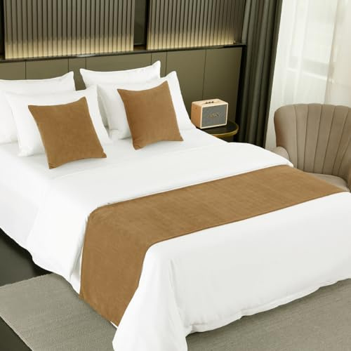 AMBERIS Camino de Cama Marrón Chenier de una Sola Planta, Moderna Bufanda de Cama Decorada en Hotel Familiar (Las Fundas de cojín se Venden por Separado)