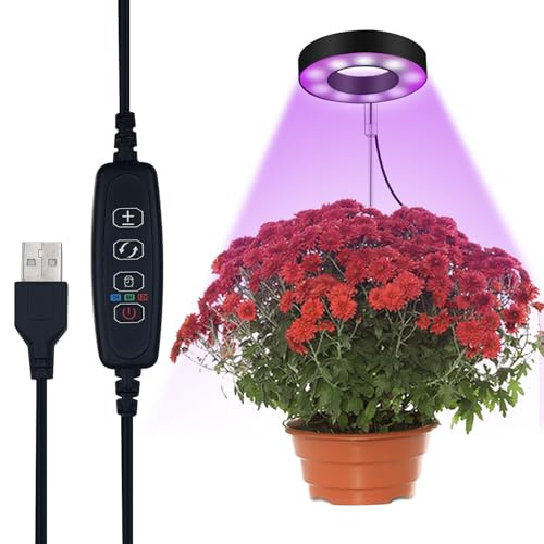 Tekenewbse Pflanzenlampe LED Vollspektrum, Grow Lampe Höhenverstellbares Pflanzenlicht Mit Zeitschaltuhr 3/9/12 Std mit USB Adapter, Wachstumslampe 3 Lichtmodi Ideal für Zimmerpflanzen Kleine Pflanzen