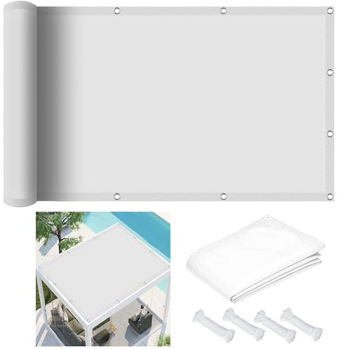 Vela Ombreggiante Tenda a Vela 2 x 5.8 m Impermeabile, Rettangolare Rettangolare Tenda a Vela con Occhielli 185gGSM Oxford per Arredo Esterno Giardino, Bianco