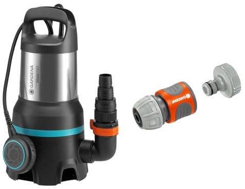 Gardena Schmutzwasser-Tauchpumpe 25000: Tauchpumpe mit Fördermenge 25.000 l/h & Pumpen-Anschlusssatz: Schlauchkupplung zum schnellen Anschluss von 13 mm