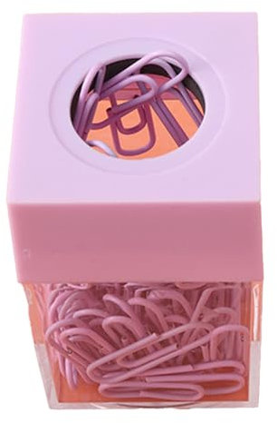 Magnetischer Büroklammer Box, 4 x 4 x 7 cm Quadratisch Transparenter Kunststoff Büroklammer Spender mit 18 Büroklammern, Niedlich Desktop Ordner Klammern Organizer Halter (Purple)