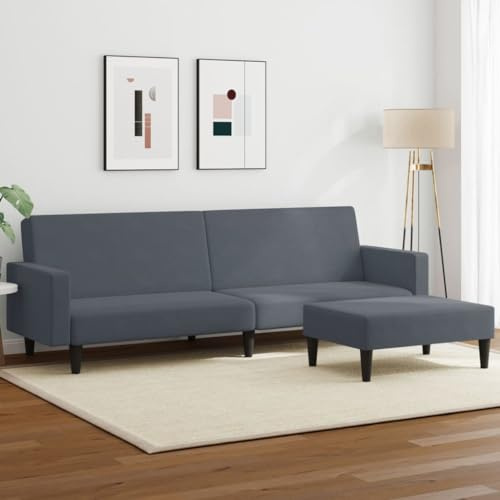 Willood Klappbares Schlafsofa Couch Sofa mit Schlaffunktion Bettsofa 2-Sitzer mit Fußhocker Dunkelgrau Samt Mit Armlehnen