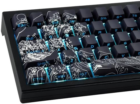 PBT 131 Keys Side Printed-Shine Through Dye-Sublimation Keycaps Japanese Ukiyo-e Keycaps for Cherry Gateron MX Switches Mechanical Keyboards