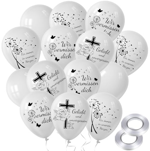 40pcs Weiße Luftballons Trauer Deko 12 Zoll,Weiße Trauer Beerdigung Luftballons