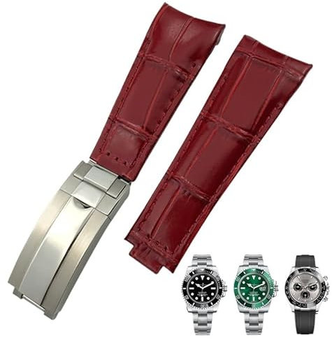 RORFFK 20 mm Arc-End-Lederarmband, geeignet für Rolex Submariner GMT, Bambusmaserung, grün, blau, braun, Rindsleder-Uhrenarmband(20mm Red,M)