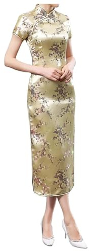 KBOPLEMQ Women's Dress Chinese Sheath Dresses Traditional Women Elegant Cheongsam Collar Sexy Mini Chinese Dress Cheongsam Short Sleeve Qipao Brocade Long Dress Evening Dresses Party Dresses