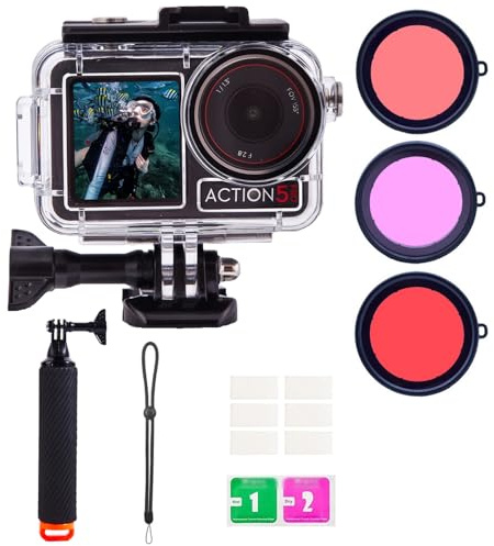 UnisonPet Waterproof Case for DJI Osmo Action 5 Pro/4/3 with 3 Pack Dive Filters, 196FT/60M Underwater Protective Housing Dive Kit, Professional Action Camera Dive Accessory | with 3 Pack Dive Filters, Underwater Protective Housing Dive Kit, Professional Action Camera Dive Accessory
