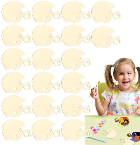 Fette di legno a forma di casco, trucioli di legno per artigianato - Ornamenti in legno per la pittura artigianale,Pannello per casco da calcio in legno, 20 fette naturali per la casa, il d