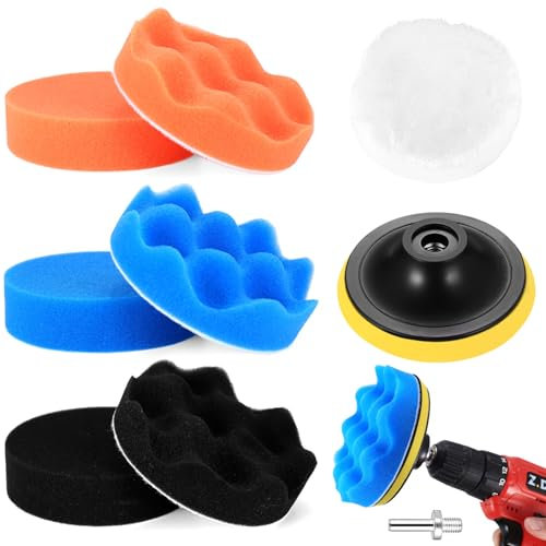 9 Pz Kit Lucidatrici Auto, Tamponi Lucidatura Auto, 127mm Spugne per Lucidatura Auto, Tampone per Lucidatura Auto, Cuscinetti per Ceretta in Lana per Auto Rettifica Ceratura Lucidatrice