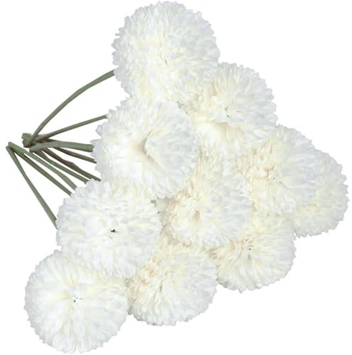 Gcroet 10PCS Chrysanthemum Flowers Artificial, 11 Inch White Fake Flowers, Lifelike White Artificial Flowers, Faux Flowers for Vase Home Office Coffee House Decor