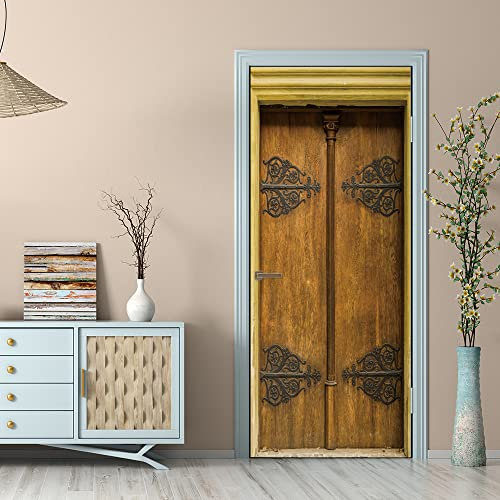 WYXWZ Türsticker 3D Türtapete Selbstklebend PVC braun für Wände, Möbel, Accessoires, Fliesen, Spiegel, Fenster 2x50x200cm 2 Stück