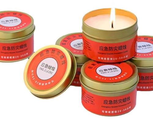 Lot de 4 bougies de survie - 30 heures - Longue combustion - Pour les pannes de courant - Coupe-vent - Pour l'extérieur, le camping, la randonnée, la maison