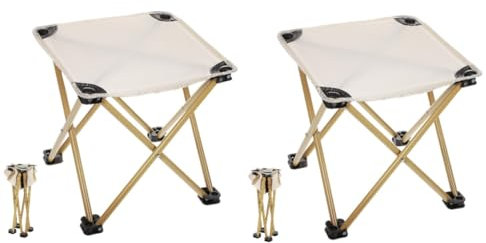 UKCOCO 2 Stück Outdoor-Hocker Campingversorgung klappbarer Hocker tragbarer Sitz Klappstuhl picknickstuhl Klappbarer Campinghocker Klapphocker für Erwachsene tragbar Oxford-Stoff Beige