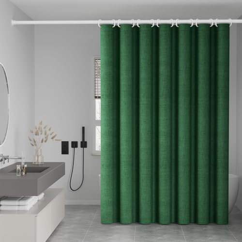 Duschvorhang Wasserdicht Leinen Strukturiert Duschvorhang Antischimmel Waschbar Stoff Badvorhang für Kleine Badewanne und Eckdusche - Grün 120x180cm