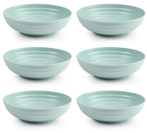 Tradineur - Confezione da 6 piatti fondi in plastica, riutilizzabili e riciclabili, adatti per uso alimentare, forno a microonde e congelatore, made in Spagna, Ø 19 cm - 900 ml, verde pastello