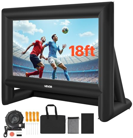 VEVOR Écran de Projection Gonflable Diagonale de 549 cm, Format 16:9, 600D, Lavable, avec Sac de Rangement Portable, Installation Facile, pour Extérieur, Cinéma Maison, Soirée à Thème, Piscine