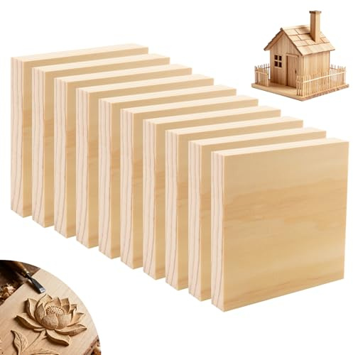 Pyroclasia 10 Stück Holzwürfel 10x10x1.5 cm Unlackierte Holzblöcke Holzbretter zum Basteln Holzblock Holzklotz Massiv Restholz Holzzuschnitt Kiefernholzbretter für Holzschnitzerei DIY Holzuntersetzer