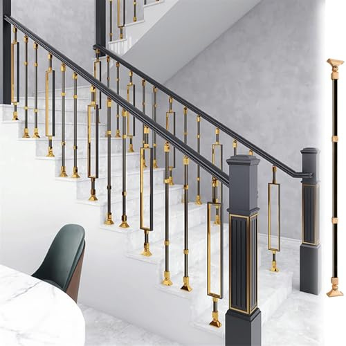 Barandillas de escalera ajustables de metal negro y dorado - Ejes de aluminio duraderos con soportes giratorios(Upright Type,1pack)