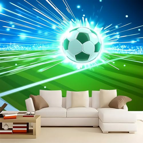 Papel Pintado Panorámico Campo de fútbol luminoso 250x175 cm Fotomurales No Tejido, Murales Decoración Póster Pared Personalizado 3D Para Salón Dormitorio