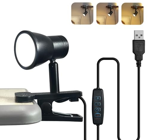 CeSunlight Lámpara de clip, mini abrazadera portátil de rotación de 360° para cama, cabecero de noche, mesa, litera, escritorio, estante, 3 opciones de temperatura de color, 10 niveles de brillo