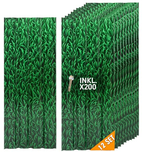 Warmfay® 12PCS Roofing Sheets, 115x45cm (6.21m²) Corrugated Metal Roof Sheeting Plates with 200 Screws, Grass Pattern Galvanised Metal Trapezoidal Grooved Roof for Greenhouse, Carport