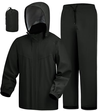 iCreek Rain Suit Waterproof Hooded Rain Gear Breathable Lightweight Packable Rain Jacket Pants Men Women for Hiking Fish Golf (Black, L)